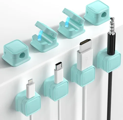 Vista 22 de Paquete de 8 Organizadores de Cables con Soporte, Costop Fuerte Adhesivo Magnético para Gestión de Cables de Escritorio, Fácil de Abrir, Organiza