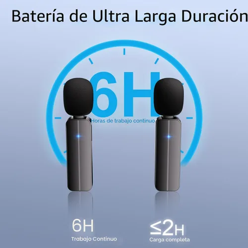 Vista 5 de Paquete de 2 mini micrófonos inalámbricos de solapa Lavalier para iPhone, Android (2 en 1) Microphone for Content Creators, 65ft Clip on Dual Mics