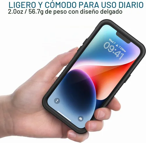 Vista 4 de Lanhiem Funda para iPhone 14, impermeable IP68 a prueba de polvo con protector de pantalla integrado, resistente a prueba de golpes de cuerpo Negro