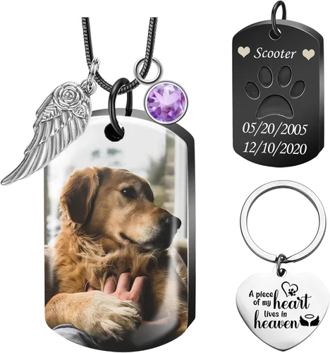 Vista 9 de Fanery Sue Collar personalizado para cenizas de mascotas para perros y gatos, foto y texto personalizados, regalo de condolencia, regalo