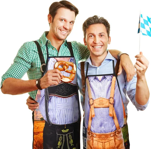 Vista 5 de Eurzom Delantal de Oktoberfest, 4 piezas, decoraciones de fiesta de Oktoberfest, delantal de cocina alemana, disfraz para festival de cerveza bávara