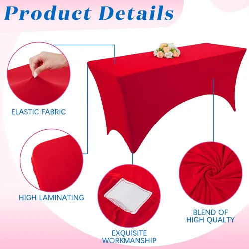 Vista 4 de Preboun Mantel rectangular ajustable de elastano de 6 pies, 6 piezas, lavable y resistente a las arrugas, manteles de elastano de 6 pies