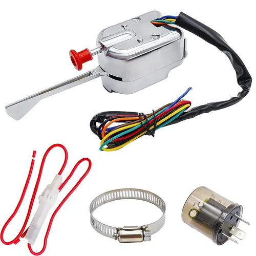 Vista 8 de Saihisday Interruptor de señal de giro universal, interruptor de señal de giro cromado de 12V para reemplazo de Street Hot Rod para Ford Buick GM