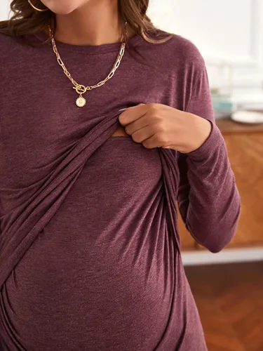 Vista 6 de Verdusa Camiseta de maternidad de manga larga con cuello redondo para mujer