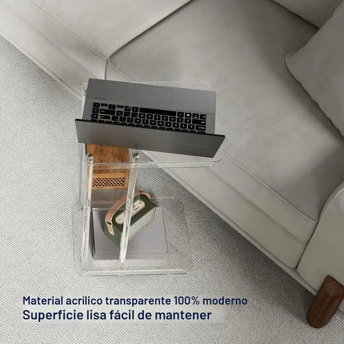 Vista 6 de HMYHUM Mesa auxiliar de acrílico transparente, mesa auxiliar en forma de C para sofá, pequeñas mesas de aperitivos para sala de estar, dormitorio