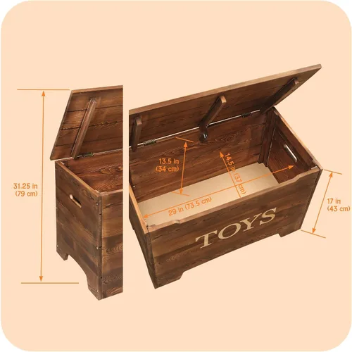 Vista 5 de Badger Basket Caja de juguetes rústica de madera maciza con panel reversible de "juguetes", color marrón caramelo