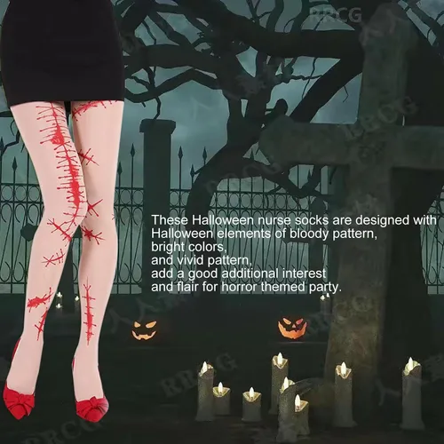 Vista 4 de DONCIDAY Halloween Tights Halloween Leggings Double-Sided Print Costume & Dress Up Stockings Socks for Women Girls