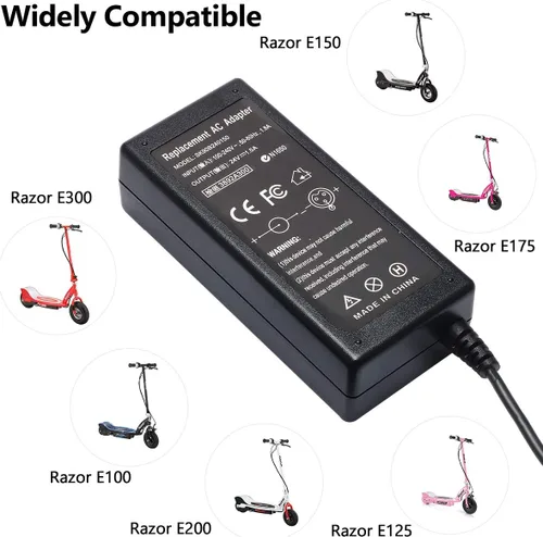 Vista 7 de Cargador de batería para ciclomotor de 24 V compatible con Razor E100 E200 E200S E175 E300 E300S E125 E150 E500 PR200 E225S E325S MX350 MX400 Dirt