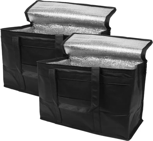 Vista 10 de APQ Supply Bolsa de entrega de alimentos aislada negra, bolsas de comestibles aisladas con cierre superior, bolsa de catering para entregas