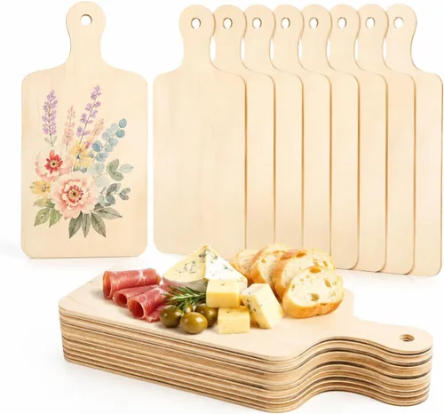 Vista 10 de Oomcu 12 piezas de mini tablas de cortar de madera con asa, bandeja rectangular de madera sin acabar, bandeja de servir para manualidades, tabla