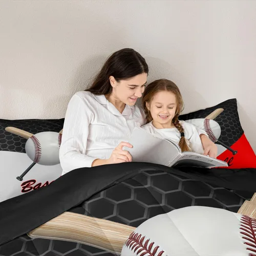 Vista 4 de Juego de edredón de béisbol en 3D para niños, tamaño twin, juego de ropa de cama para niños amantes de los deportes de juegos de pelota, decoración