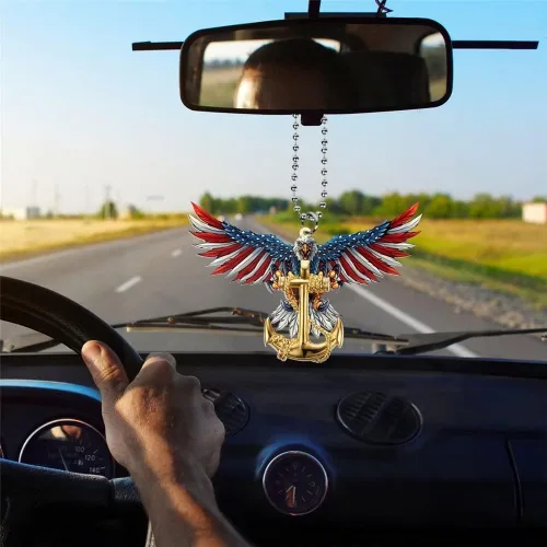 Vista 3 de Colgante de espejo retrovisor para automóvil, adorno colgante de cruz de águila americana, colgante de espejo para coche, anclaje para colgar