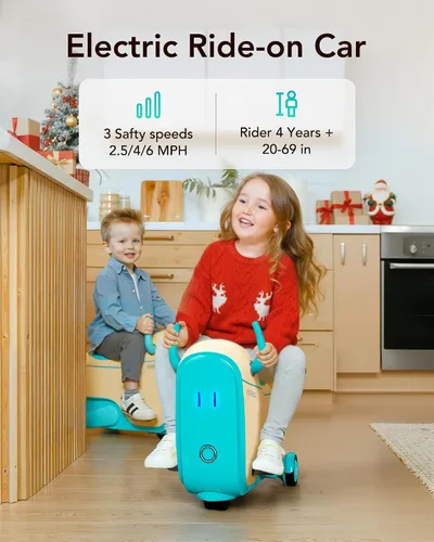 Vista 3 de Gyroor Juego de Coche Eléctrico Infantil de Paseo para Edades 4-8, Maleta de Viaje de Avión 2-en-1 con Almacenamiento, 3 Modos de Velocidad, Ruedas