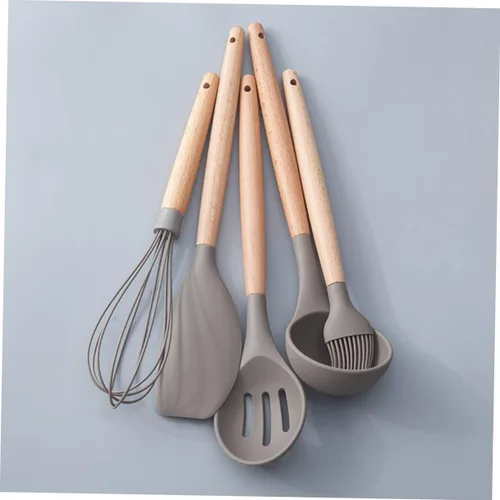 Vista 7 de LABRIMP Elegante cucharón de sopa espátula de silicona antiarañazos resistente al calor Juego de utensilios de cocina mango ergonómico Herramientas