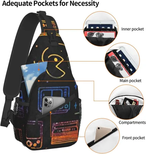 Vista 5 de Bolso tipo bandolera con estampado de videojuegos para videojuegos, mochila cruzada para hombro casual, mujeres y hombres