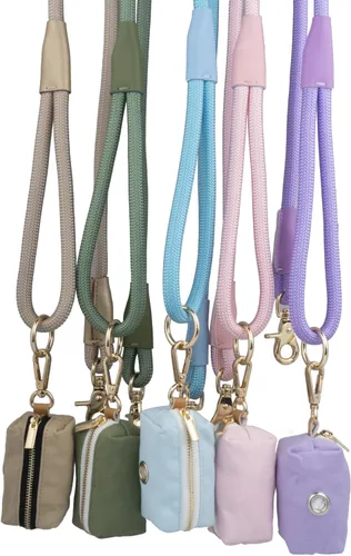 Vista 6 de Correa de cuerda de nailon para perro de 5 pies con soporte para bolsa de excrementos, correa de perro resistente a presión, cómoda correa de cuerda