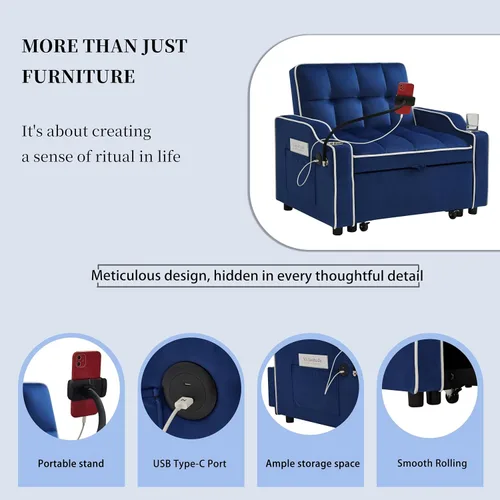 Vista 4 de Sofá cama convertible 3 en 1 de 69 pulgadas, cómodo sofá de descanso, reclinables extraíbles pequeños para espacios pequeños, canapé plegable