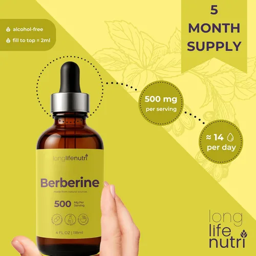 Vista 5 de Berberine Liquid Drops - de Berberis Aristata Bark, 4 onzas líquidas, suplemento orgánico para equilibrio natural, extracto sin azúcar, sabor