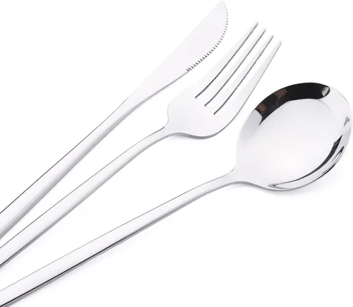 Vista 6 de Juego de cubiertos Cuchillo de cena Postre Tenedor Cuchara Juego de vajilla de acero inoxidable Vajilla de cocina 4 piezas Negro