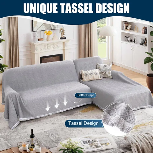 Vista 6 de Fundas impermeables para sofá modular en forma de L, 2 piezas, lavable, en forma de L, protector de muebles acolchado de jacquard para perros, Gris