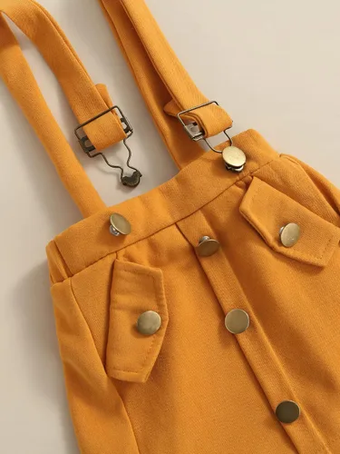 Vista 6 de Madjtlqy Conjunto de 3 piezas de verano para niñas pequeñas, mameluco acanalado de manga corta con volantes + falda con tirantes + diadema