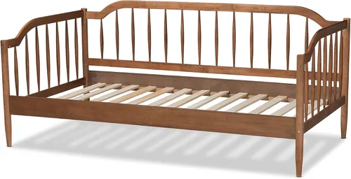 Vista 5 de Baxton Studio Parson Classic Mid-Century - Sofá cama de madera con acabado marrón nogal, tamaño individual