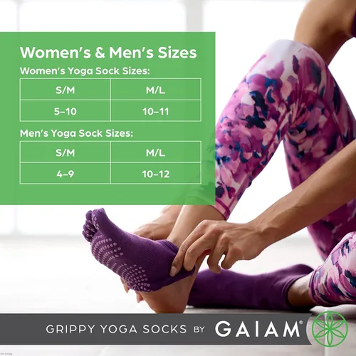 Vista 7 de Gaiam Calcetines de yoga Grippy para mujeres y hombres Accesorios de agarre adhesivo antideslizantes para yoga, barras, pilates, danza, ballet