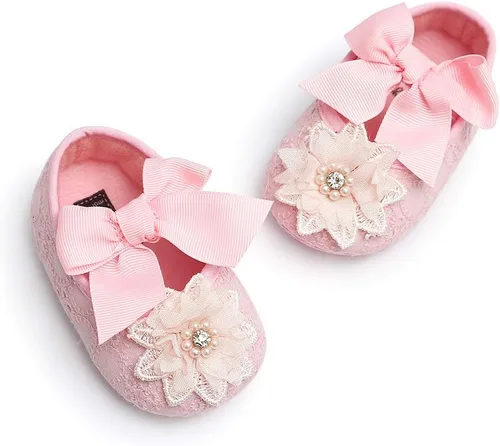 Vista 6 de Zapatos planos Mary Jane para bebés y niñas con lazo y flores, vestido de princesa, para boda, zapatos de ballet antideslizantes para niños pequeños
