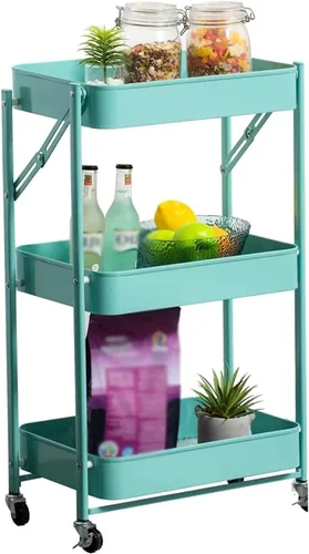 Vista 8 de Carrito de almacenamiento de frutas y verduras, carrito plegable de metal para cocina, estante organizador de almacenamiento de 3 niveles
