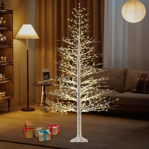 Vista 13 de Juego de árbol de abedul iluminado de 2 a 4 pies con 500 luces LED blancas Árboles negros