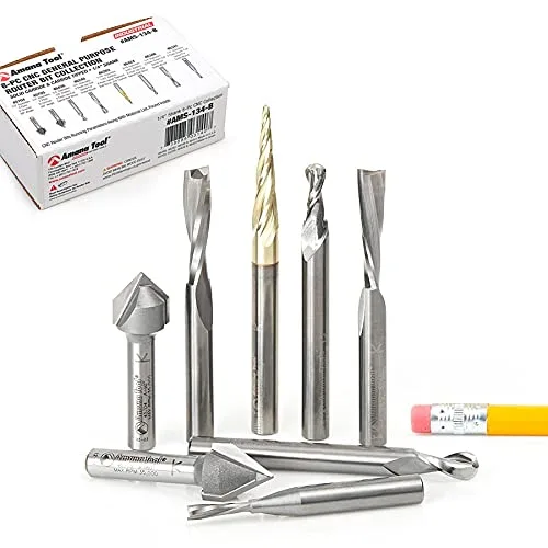 Vista 8 de Amana Tool - Colección de brocas de enrutador CNC de uso general AMS-134 de 8 piezas, vástago de 1/4