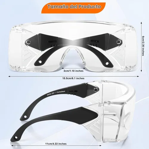 Vista 2 de OXG Anteojos de seguridad antiniebla, ANSI Z87.1, protección UV400, protector lateral, patillas ajustables
