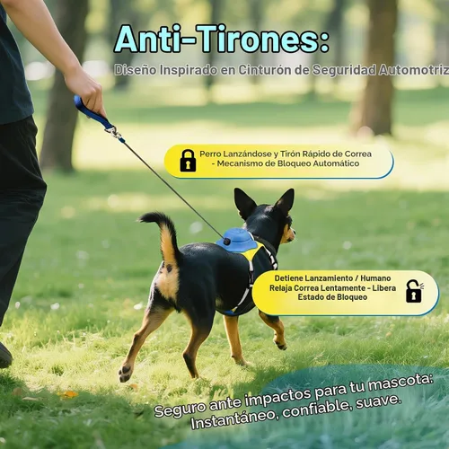 Vista 6 de Arnés para perro sin tirones, arnés retráctil 2 en 1 con bloqueo automático, malla reflectante transpirable y asa, juego de correa ajustable