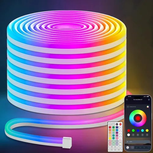 Vista 17 de Lamomo - Luces LED de neón, tira de luces LED regulables de 12 V, blanco neutro, 16.4 pies/5 m, tira de luces LED de neón impermeable, tira de luces