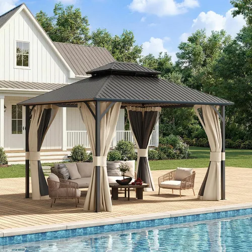 Vista 17 de UDPATIO Gazebo de techo rígido de 10 x 10 pies, para exteriores, resistente Gris