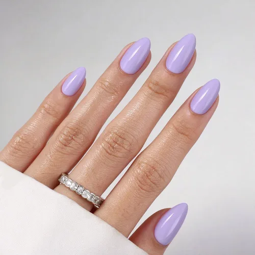 Vista 29 de Uñas cortas a presión de almendra, uñas con purpurina rosa degradado 3H-rosa con purpurina