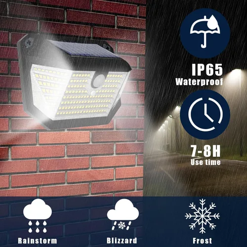 Vista 3 de Luces solares para exteriores, luces con impermeabilidad IP65 y 3 modos de iluminación, luz de detección de movimiento con gran angular de 270°