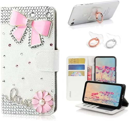 Vista 8 de Bling - Funda tipo cartera compatible con iPod Touch 5 y iPod Touch 6, elegante funda de piel con diseño de mariposa 3D hecha a mano con soporte