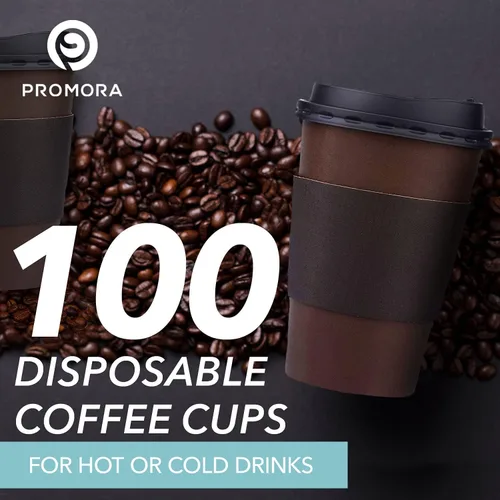 Vista 3 de Promora Tazas de café café desechables de 16 onzas con tapas y mangas, tazas de papel prémium (paquete de 100)