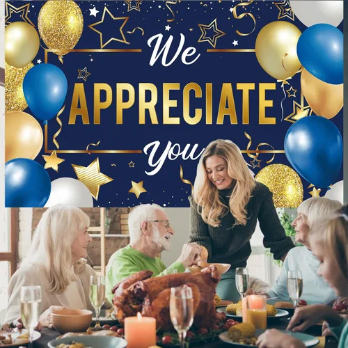 Vista 2 de Cartel de fondo con texto en inglés "We Appreciate You", decoraciones de fiesta de agradecimiento con texto en inglés "We Appreciate You", pancarta