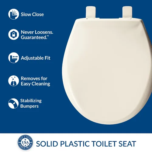 Vista 2 de Mayfair Aurora, asiento de inodoro de cierre lento, bisagras fáciles de limpiar y asiento de plástico ajustable de ajuste perfecto, fabricado en EE.