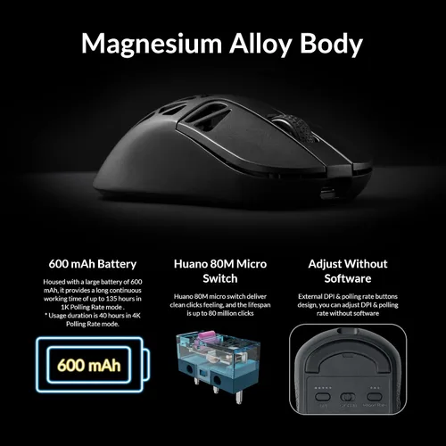 Vista 8 de Keychron M3 Mini 4K Ratón inalámbrico Bluetooth 5.1/2.4 GHz/con cable óptico, ultra ligero de 65g con sensor programable PixArt 3395 de hasta 26,000