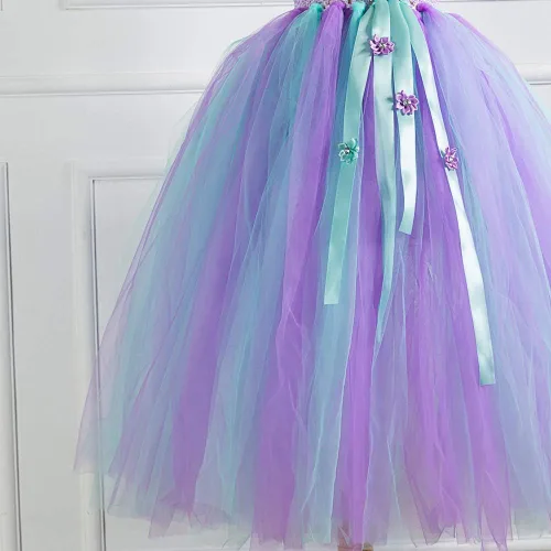 Vista 6 de Unicorniosirena tutú vestido para niñas Unicorniosirena con diadema cintura alta vestido de tul para fiesta 4T 6T 8T 10T