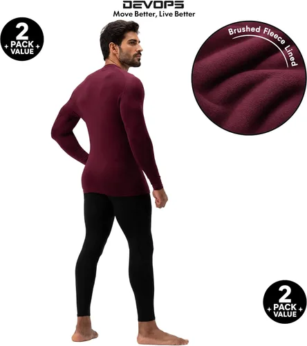 Vista 3 de DEVOPS Paquete de 2 camisetas térmicas de compresión de manga larga con cuello alto para hombre negro (Black / Wine)