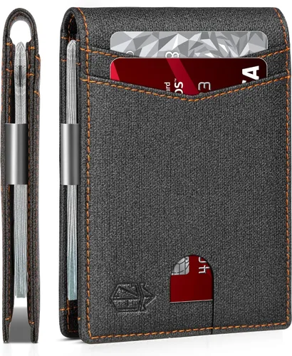 Vista 45 de Zitahli - Carteras delgadas con clip para dinero para hombre, tarjetero minimalista, de cuero, plegable, con bloqueo RFID, cartera de bolsillo