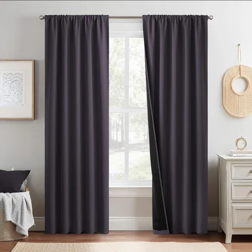 Vista 56 de NICETOWN Biscotti Beige 100% Cortinas opacas de 45" de largo para cocina, bolsillo con varilla para sótano completamente opaco, cortinas térmicas