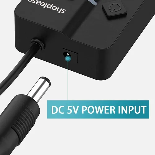 Vista 5 de Hub USB 3.0 de 7 puertos con interruptores de alimentación individuales y luces LED, divisor de concentrador de datos de alta velocidad