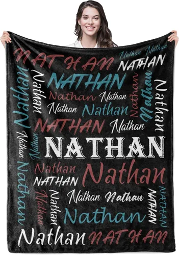 Vista 17 de Manta personalizada con tema negro, manta suave y ligera de franela y forro polar con nombre para hombres, mujeres, niños y niñas - Regalos