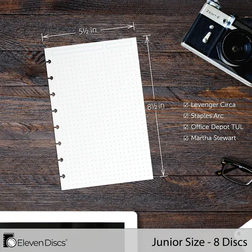 Vista 4 de Eleven Discs Papel Encuadernado con Discos, Hojas de Cuadrícula de Puntos Azules Tamaño Junior - Repuestos Premium de 120gsm Papel Grueso