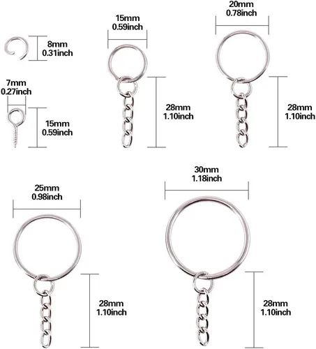 Vista 3 de Swpeet Kit de 750 anillos para llavero, incluye 250 llaveros con cadena y 250 anillos de salto con 250 pines de ojo de tornillo a granel para hacer